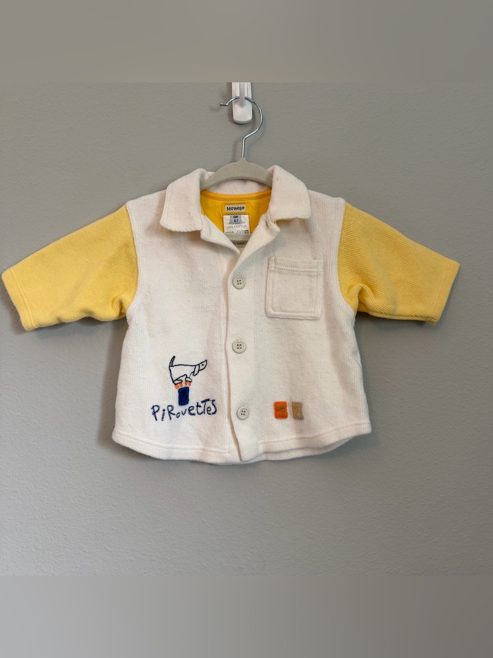 Vintage Cream & Yellow Kids Polo Jacket - 'Pirouettes' Embroidered